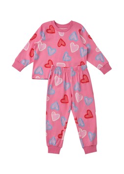 Matalan Girls Pink Heart Valentines Long Pyjama Set from £7