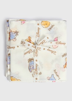MATALAN WINNIE THE POOH 3PK MUSLINS CREAM £6