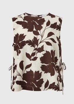 LARGE FLORAL LINEN RICH BROWN £16