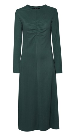 Dark Green Long Sleeve Ruched Midi Dress, £25.99