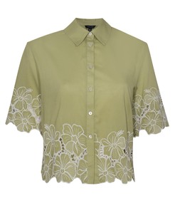 Green Cotton Flower Embroidered Cropped Shirt, £29.99