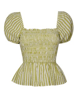 Light Green Stripe Cotton Shirred Peplum Blouse, £25.99
