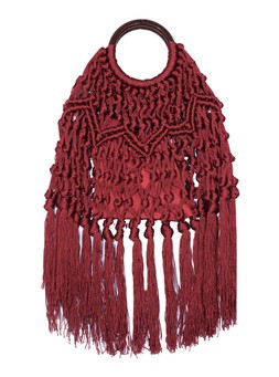 Dark Burgundy Macrame Tassel Top Handle Bag, £34.99