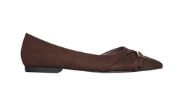 Dark Brown Faux Suede D'Orsay Buckle Pointed Toe Flats, £25.99
