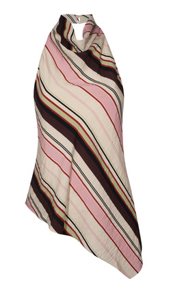 Pink Crinkle Texture Diagonal Stripe Cowl Neck Halter Top,£25.99