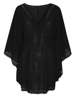 Black Cotton Crochet Trim Beach Kaftan Dress, £25.99 (941955201)