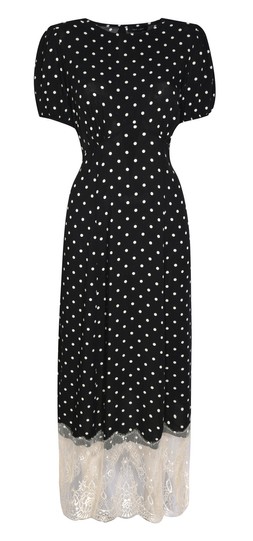 Black Spot Print Lace Trim Midi Dress, £35.99 (951572709)