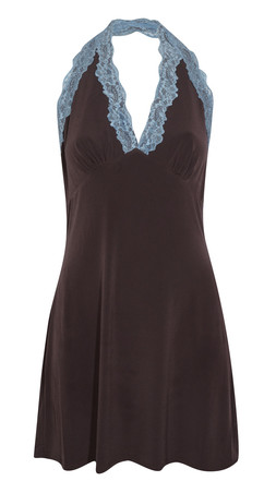 Brown Contrast Lace Trim Halter Neck Mini Dress, £29.99 (952854027)