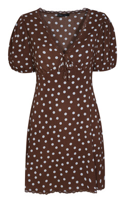 Brown Polka Dot Lace Trim Mini Dress, £19.99 (951589929)