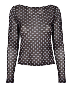 Brown Polka Dot Long Sleeve Slash Neck Sheer Top, £17.99 (946977729)