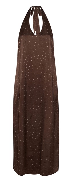 Brown Spot Print Cowl Neck Halter Satin Midi Dress £37.99