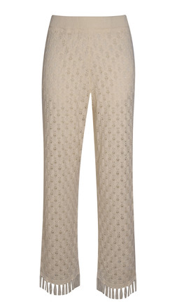 Cream Cotton Rich Knit Tassel Hem Wide Leg Trousers, £36.99 (942966713)