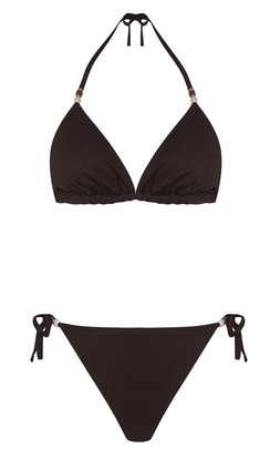 Dark Brown Textured Beaded Triangle Bikini Top £16.99 (943517327) & Brown Textured Beaded Tie Side Tanga Bikini Bottoms £12.99 (943517427)