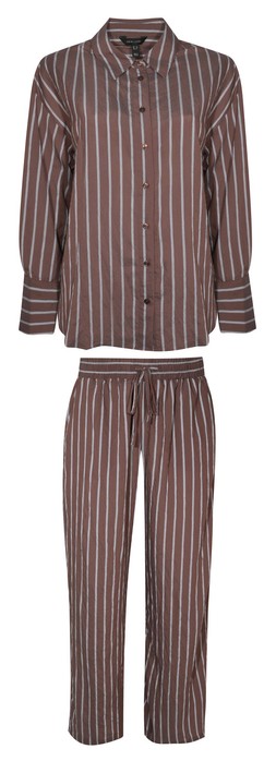 New Look, Brown Striped Button Up Shirt £25.99, Brown Striped Drawstring Wide Leg Trousers £29.99