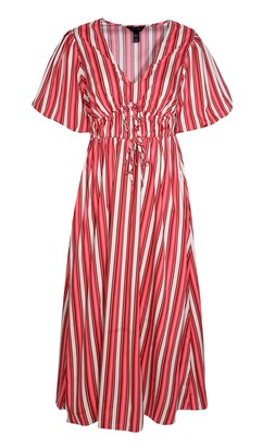 Pink Cotton Striped Puff Sleeve Midi Dress, £32.99 (945005279)