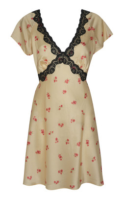 Yellow Satin Floral Lace Trim Mini Dress £35.99