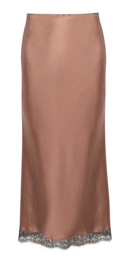 Dark Brown Lace Trim Midi Satin Skirt, £27.99 (944853727)