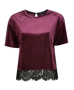 Dark Burgundy Lace Trimmed Velvet Top, £19.99 (934980467)