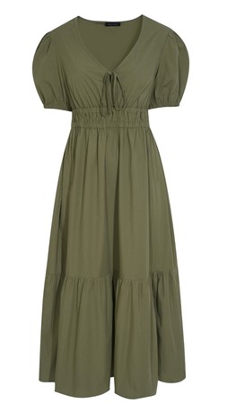 Light Khaki Cotton V-Neck Midi Smock Dress, £34.99 (930926733)