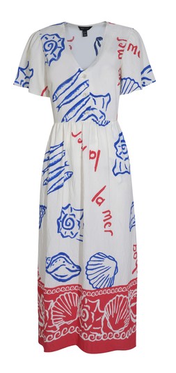 Off White Shell Print Flutter Sleeve Button Midi Dress, £32.99 (930250411)
