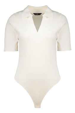 Cream Ribbed Polo Bodysuit