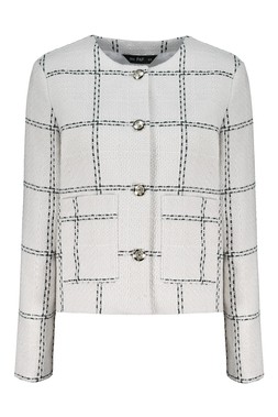 White Collarless Boucle Jacket