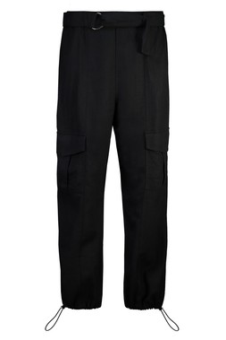 Black Linen Cargo Trouser