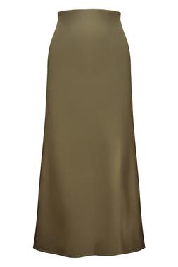 Khaki Bias Satin Midi Skirt