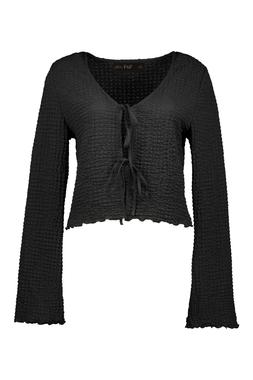 Black Textured Tie Front Co Ord Top