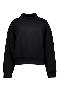 Black Zip Funnel Neck Hem Sweat