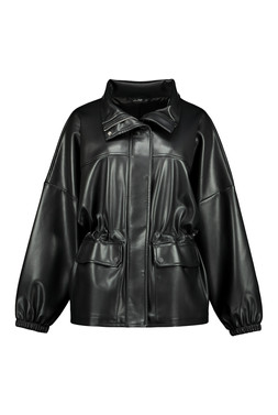 Black PU Cinched Waist Jacket