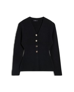 Black Rib Waisted Cardigan