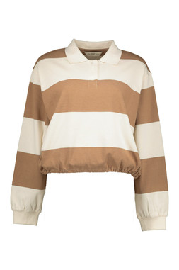 Brown Neutral Cinched Hem Rugby Top
