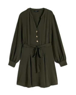 Khaki Jazz Gold Button Flippy Mini Dress