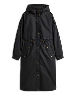 Black Longline Hood Wax Coat