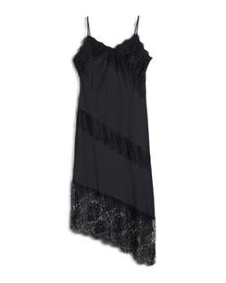 Black Satin Lace Mixed Midi Dress
