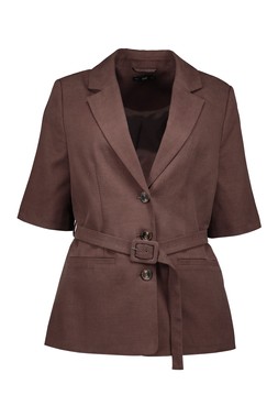 Chocolate Slub Short Sleeve Belted Blazer