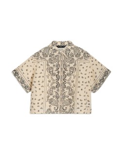 Cream Scarf Print Embroidered Shirt