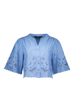Blue Broderie Cutout Top