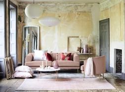 DFS Enchanted four-seater sofa and armchair in sensual velvet in blush