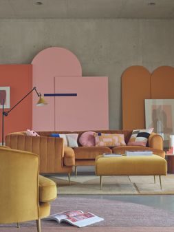 DFS Enchanted corner sofa in cinnamon velvet