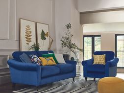 DFS Joules Ashwicke three-seater sofa in blue cord, chair in royal blue cord