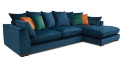 DFS Plush large chaise sofa in dark blue velvet