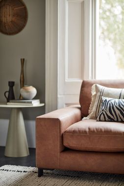 DFS Vegan Willow three-seater sofa in tan Woodland Plain leather look fabric