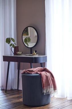 Dwell Domina Bedroom Dressing Table in dark wood and grey marble, available at DFS