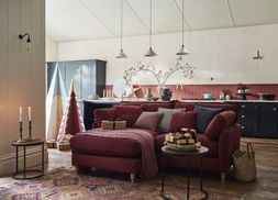Joules Hallaton four-seater lounger sofa in Hallaton Plain fabric in Clay Red, available exclusively at DFS