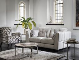 Furniture Village - Allegra Leather 2 Seater, &pound;1,595, Alexander and James Sumptuous Fabric Accent Chair, &pound;795