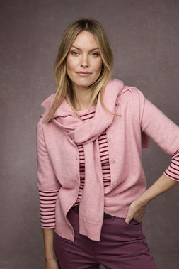 Fine Knit Short Sleeve Cardigan £32 , Fine Knit V-Neck Jumper £32, Wrinkle Free 3:4 Sleeve Top £20. & Straight Leg Chino Trousers £36.