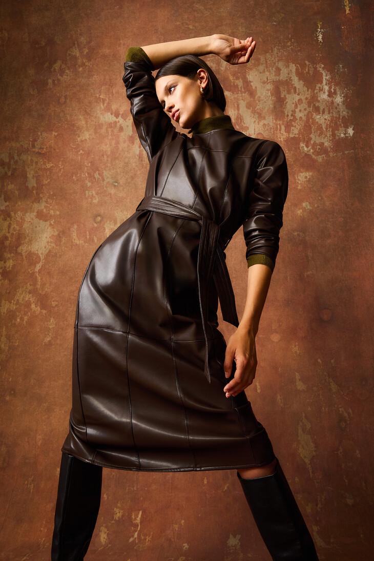 george at asda-george studio edit chocolate faux leather dress 35-ref1970747