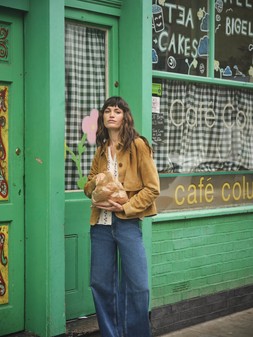 FatFace Harper Top, £39.50, H60063 - Eliza Suede Jacket, £199, V02168 - Welling Wide Leg Jeans, £62, E52058